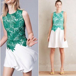 Moulinette Seours Anthropologie White Green Dress